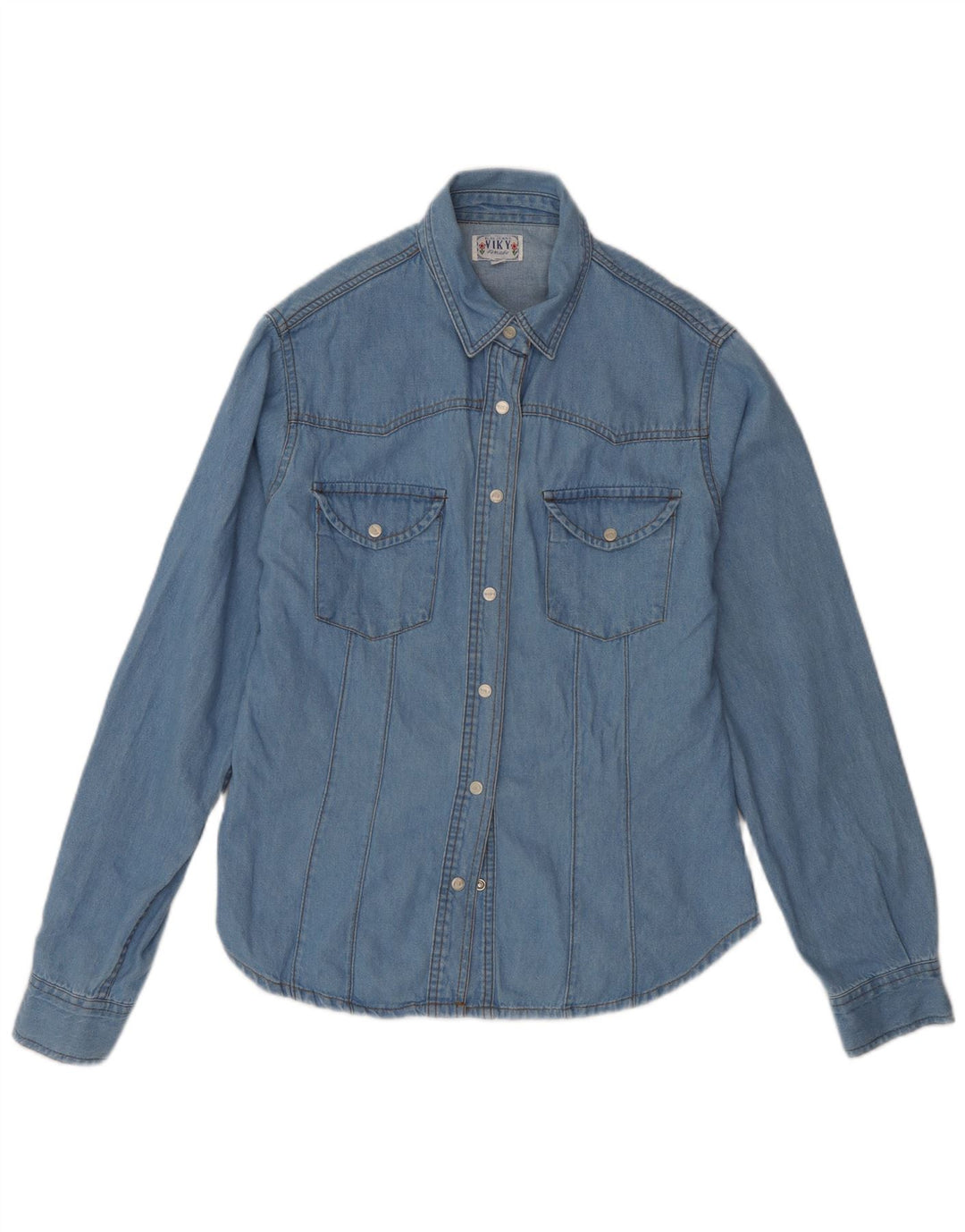Cămașă de denim vintage pentru femei UK 14 Large Blue