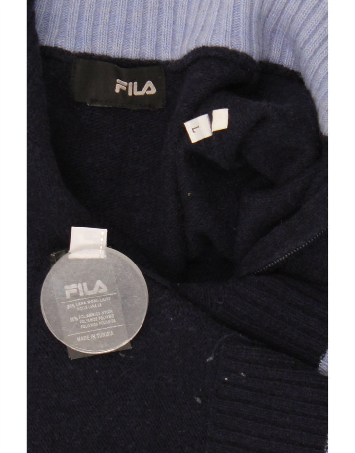 Pulover Fila pentru bărbați, cu fermoar și gât, lână mare, albastru