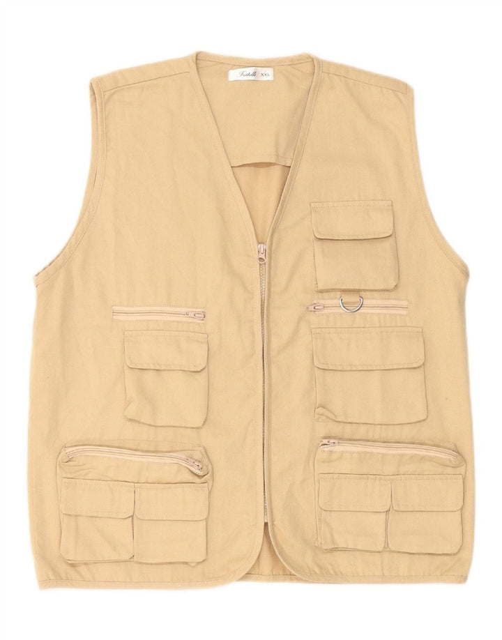 VINTAGE Womens Utility Gilet UK 44 2XL Beige Polyester