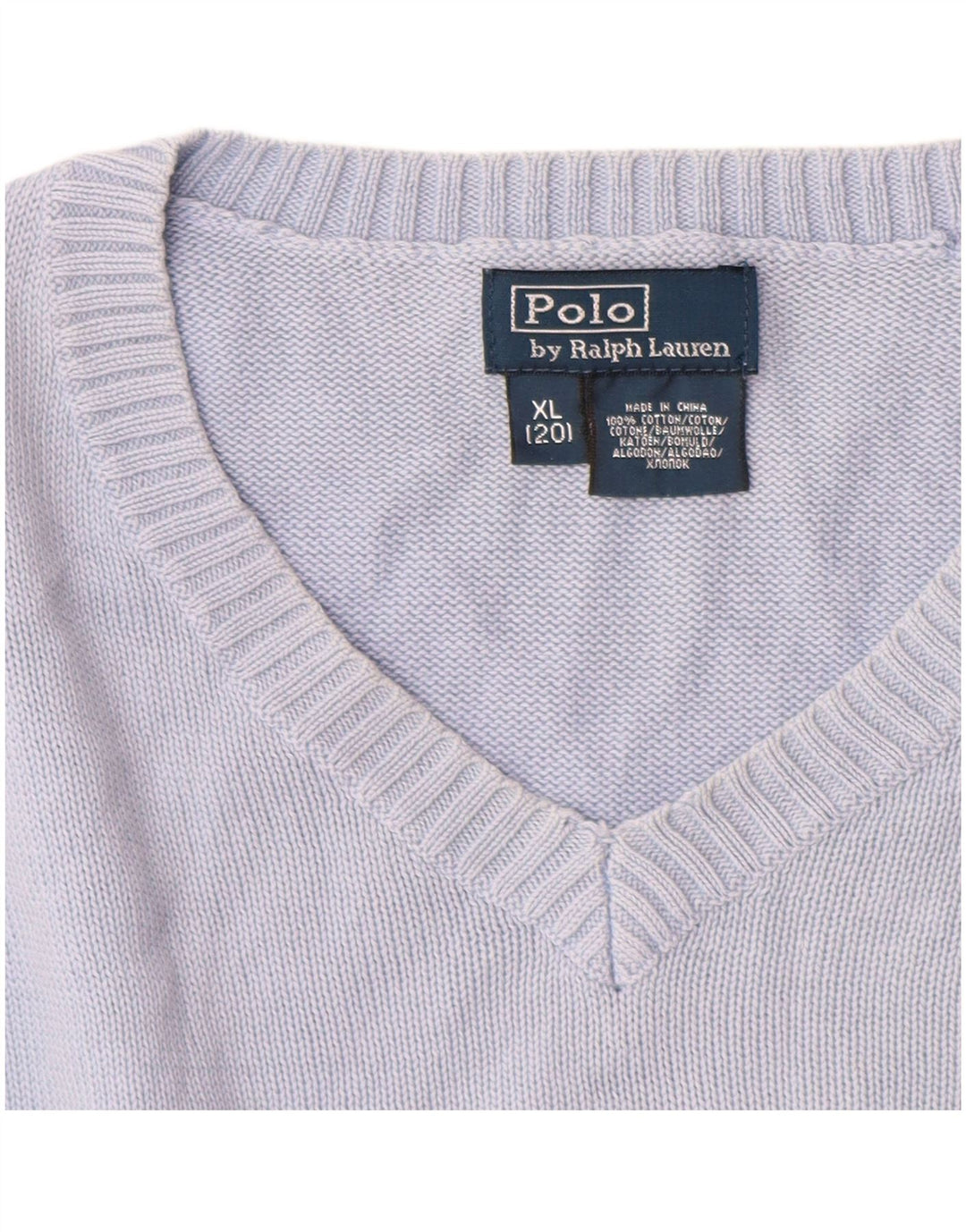 POLO RALPH LAUREN Pulover cu decolteu în V pentru băieți 13-14 ani XL bumbac albastru