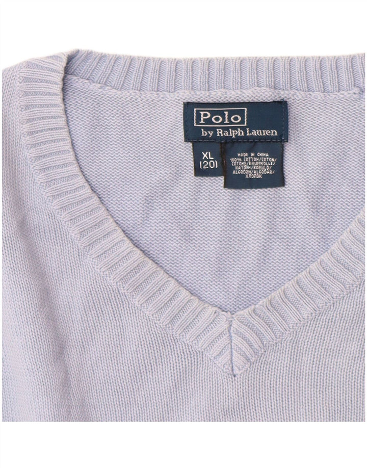POLO RALPH LAUREN Pulover cu decolteu în V pentru băieți 13-14 ani XL bumbac albastru