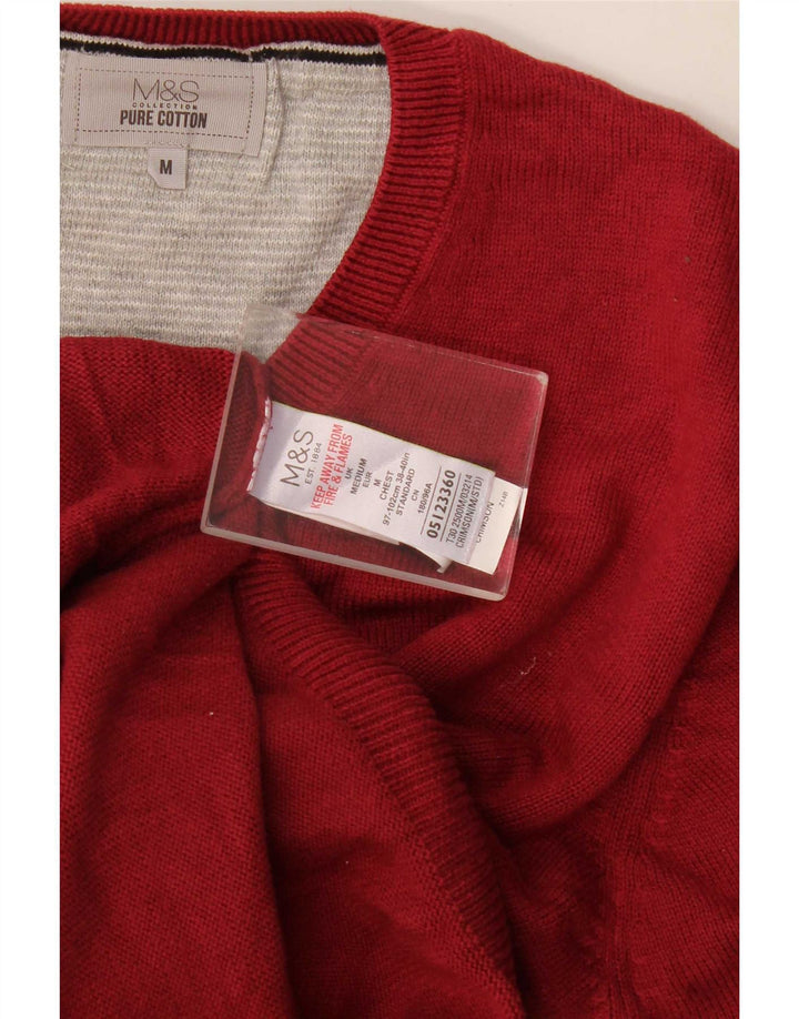 Pulover cu decolteu în V pentru bărbați Marks & Spencer, bumbac roșu mediu