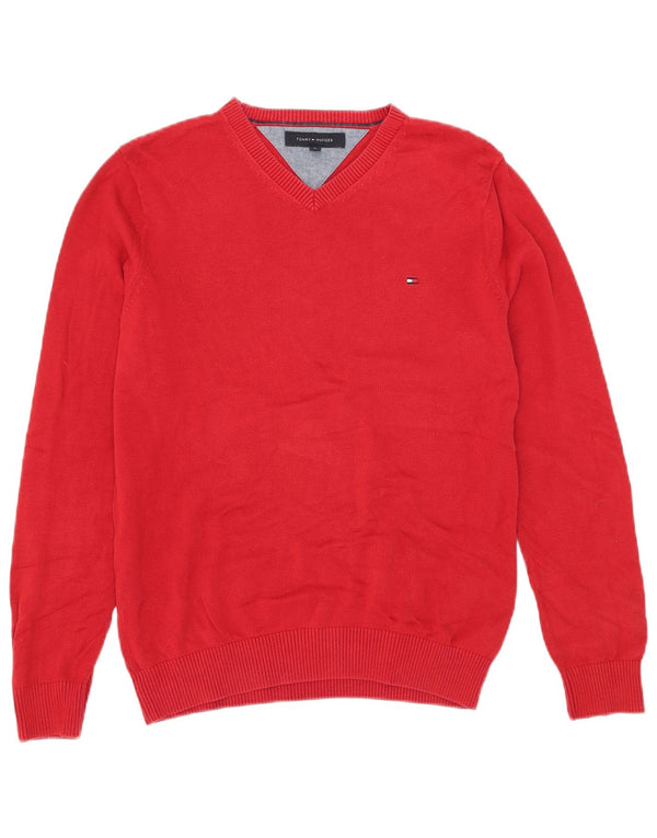 Pulover cu decolteu în V Tommy Hilfiger pentru bărbați, bumbac roșu mic