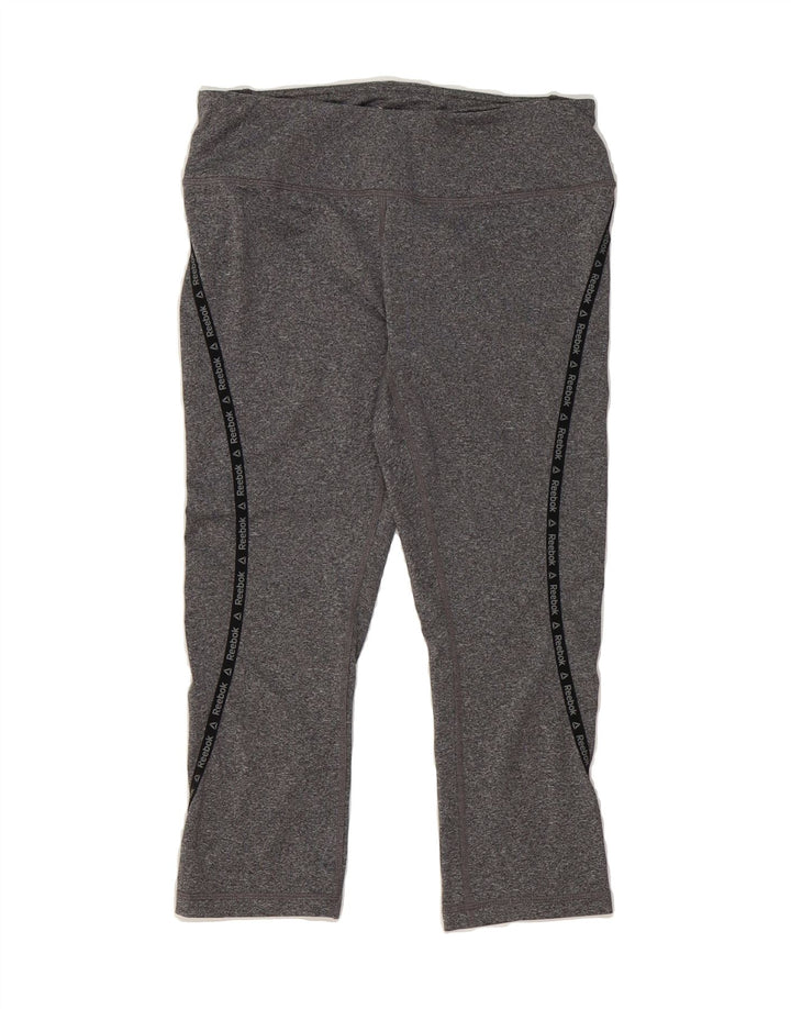 REEBOK Womens Graphic Capri Leggings UK 10 Small  Grey Polyester Vintage Reebok and Second-Hand Reebok from Messina Hembry 