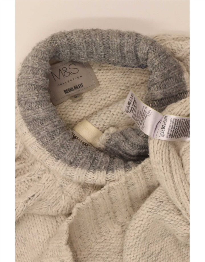 Pulover pentru bărbați Marks & Spencer, cu tăiere obișnuită, cu fermoar și gât, XL, pete alb