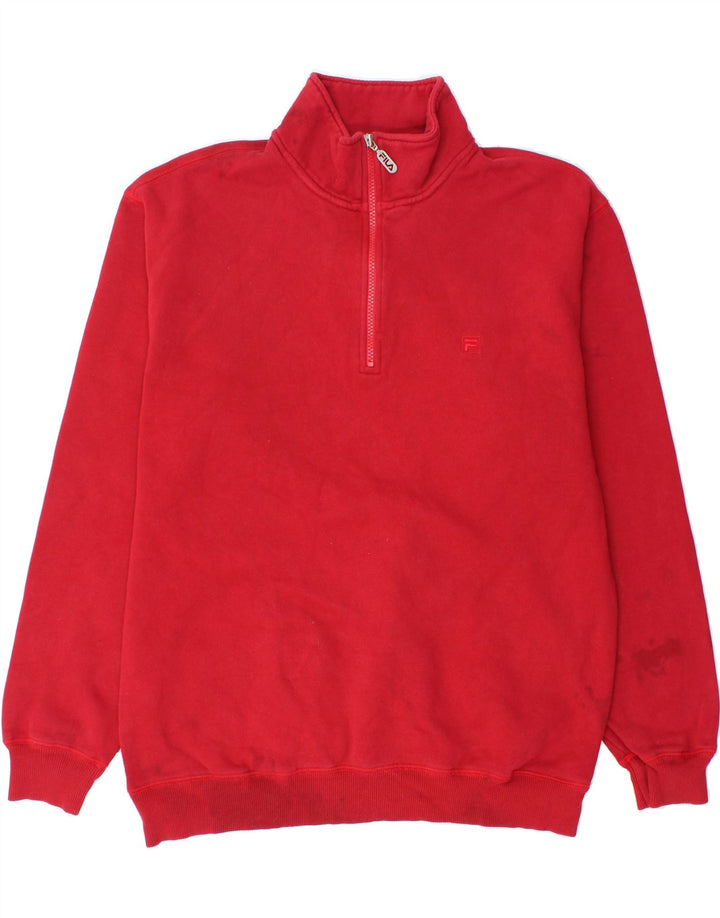 FILA Mens Zip Neck Sweatshirt Jumper IT 52/54 Large Red Cotton Vintage Fila and Second-Hand Fila from Messina Hembry 