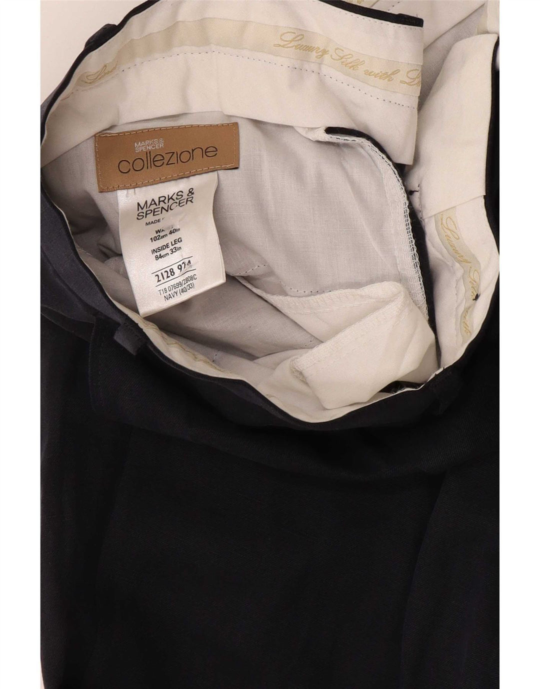 Pantaloni de costum pentru bărbați Marks & Spencer L40 L33 bleumarin din mătase