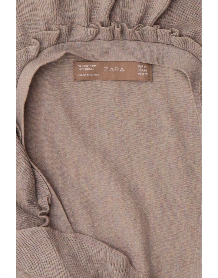 Top cardigan cu volane în față pentru femei Zara UK 14, gri mediu