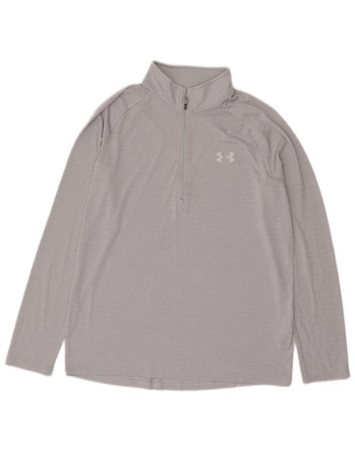 Top de trening Under Armour pentru bărbați, cu fermoar și gât, poliester, gri mediu