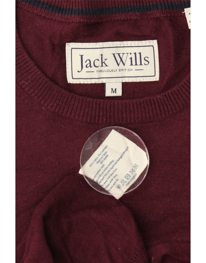 Pulover Jack Wills pentru bărbați cu gât roșu, bumbac mediu burgundă