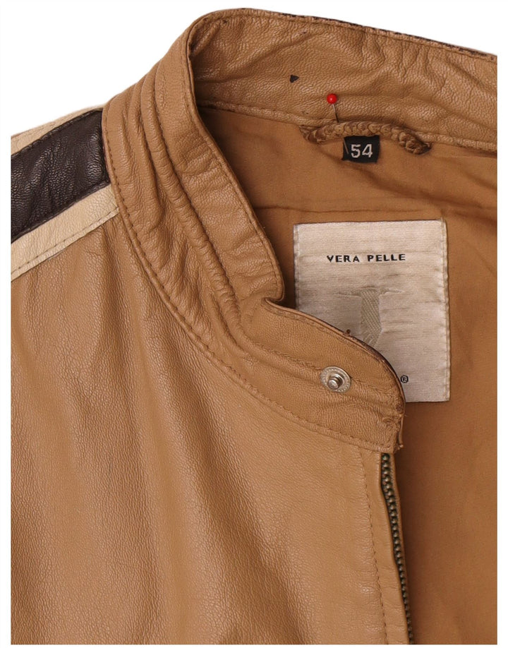 Geacă de piele vintage pentru bărbați IT 54 XL din piele bej color bloc