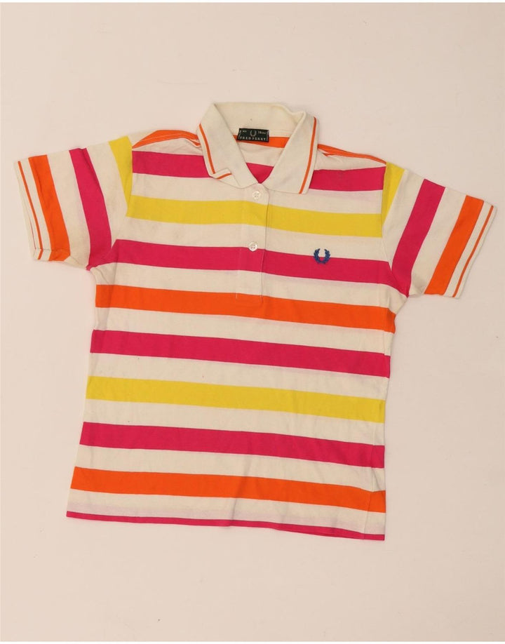FRED PERRY Tricou polo fete rugby 13-14 ani, bumbac cu dungi multicolore