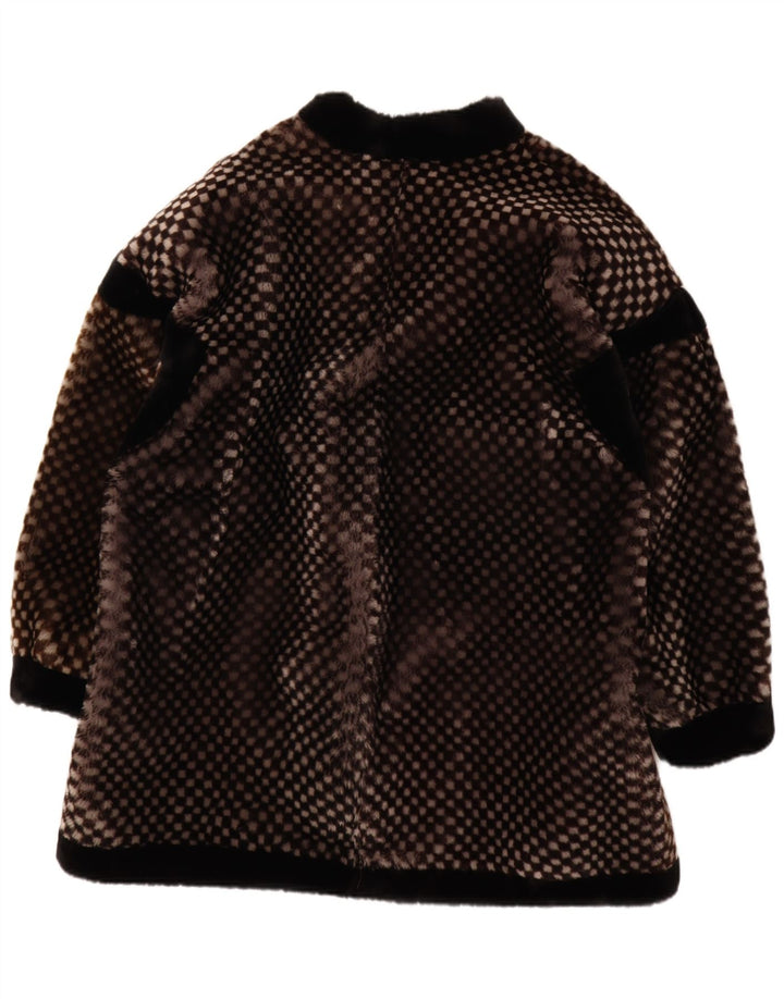 VINTAGE Pardesiu de blană artificială pentru femei EU 40 Maro Mediu Geometric