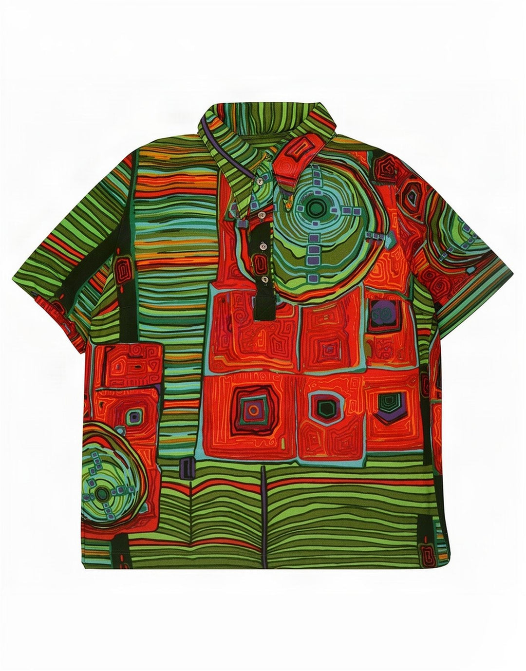 Tricou polo vintage pentru femei UK 14 Medium Multicolor Geometric