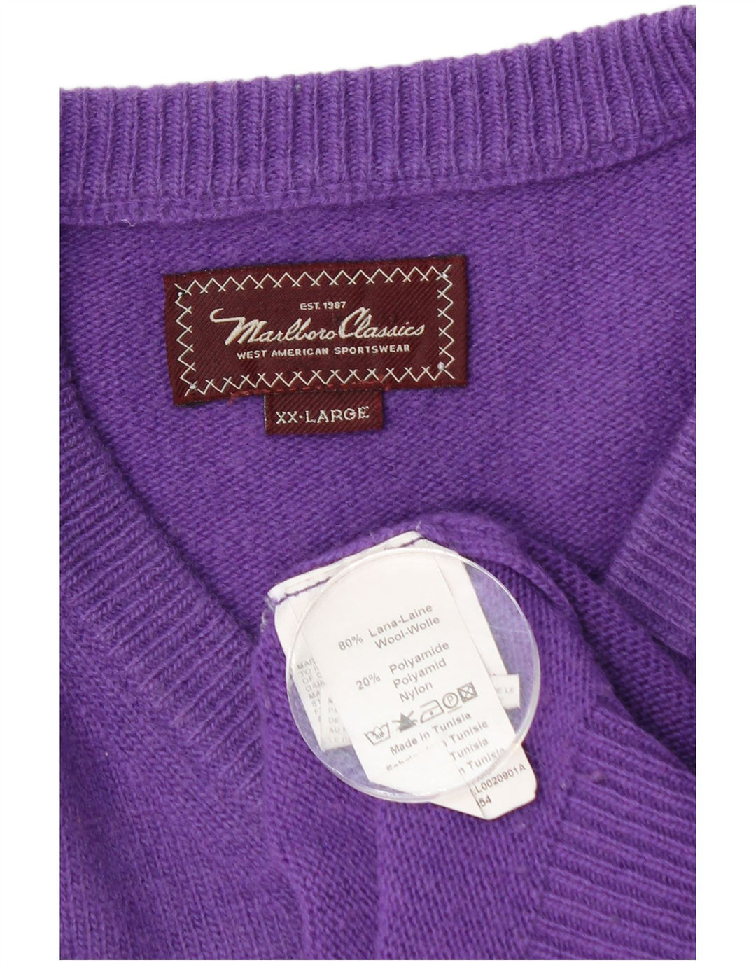Pulover cu decolteu în V Marlboro Classics pentru bărbați, lână violetă 2XL