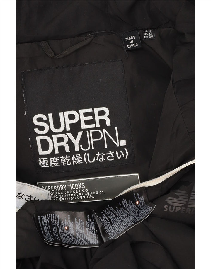 SUPERDRY Jachetă căptușită cu glugă grafică pentru femei UK 16, mare, negru, colorblock