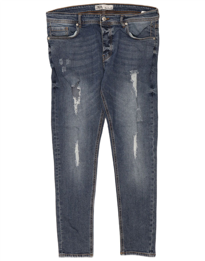 Blugi slim pentru femei Distressed Zara W36 L28 poliester albastru