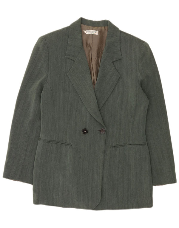 Jachetă vintage pentru femei la dublu piept IT 42 Medium Green Herringbone