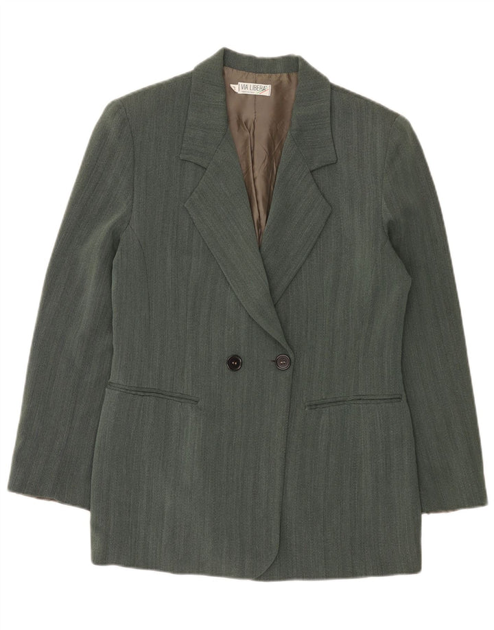 Jachetă vintage pentru femei la dublu piept IT 42 Medium Green Herringbone