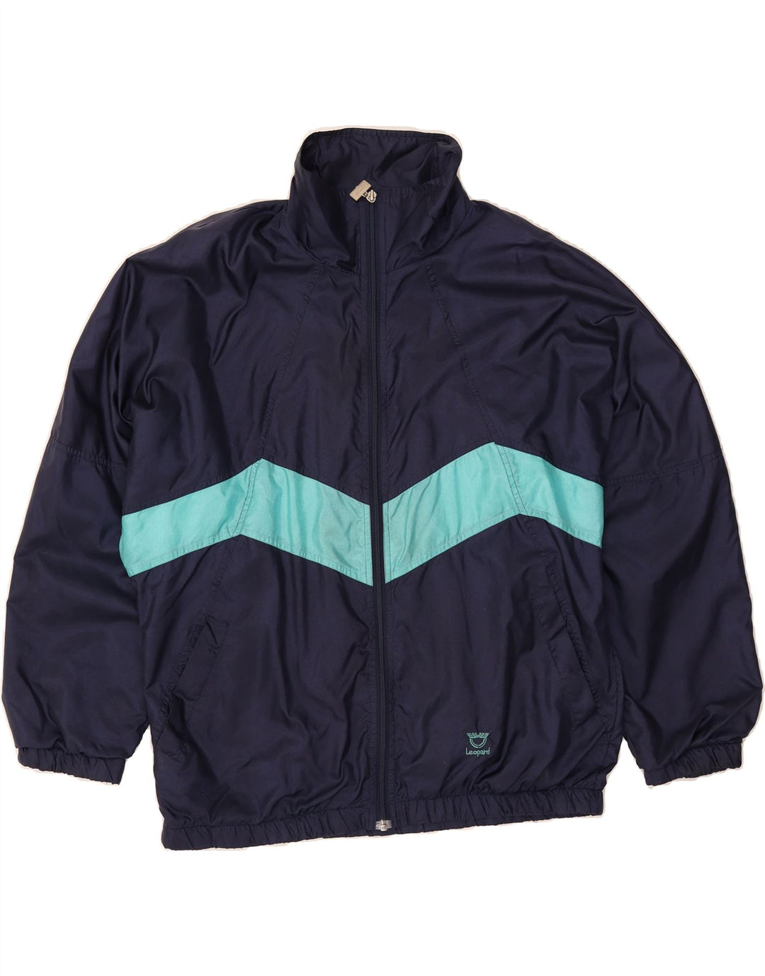 LEOPARD Mens Tracksuit Top Jacket Large Navy Blue Colourblock Polyester Vintage Leopard and Second-Hand Leopard from Messina Hembry 