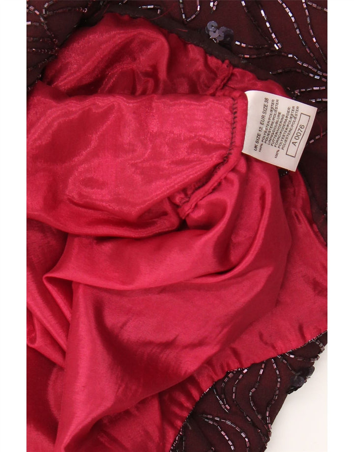 VINTAGE Rochie fără mâneci pentru femei UK 12 Medium Burgundy Floral