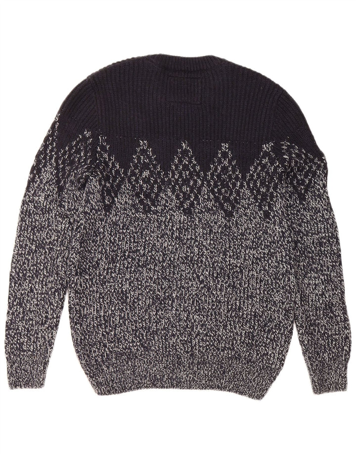 SUPERDRY Pulover pentru bărbați cu decolteu rotund, mare, albastru marin Argyle/Diamond