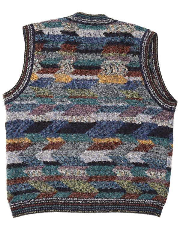 Cardigan Vintage fără mâneci pentru bărbați XL Lână geometrică multicoloră