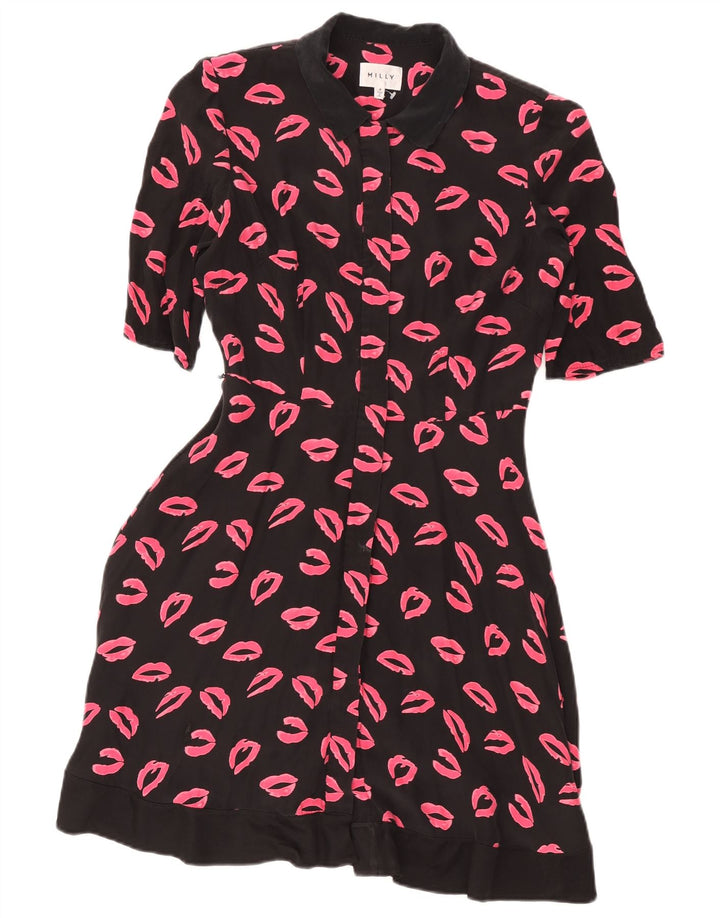 Rochie cămașă cu mâneci scurte cu model abstract pentru femei Milly US 4 Small Black
