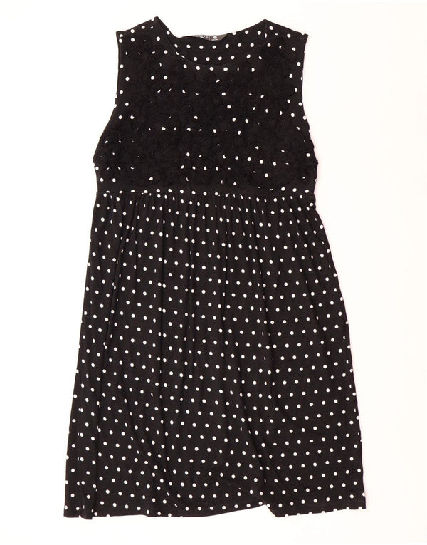 LEE Womens Riders Sleeveless A-Line Dress UK 14 Large Black Polka Dot