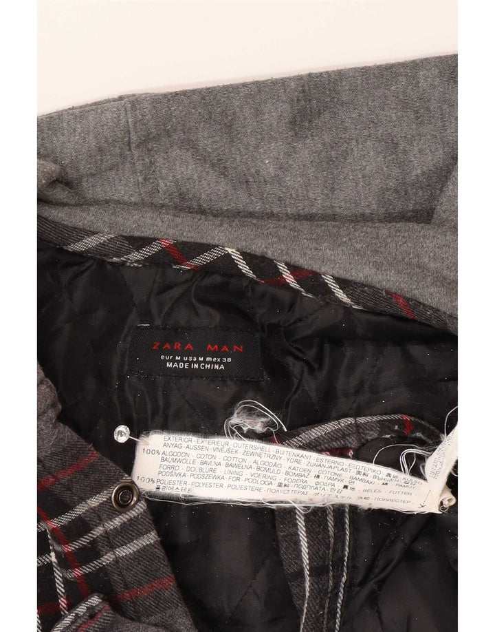 Cămașă de flanel Lumberjack pentru bărbați Zara, din bumbac cu carouri, gri mediu