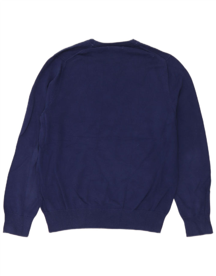 Pulover Massimo Dutti pentru bărbați cu gât roșu, bumbac albastru mediu