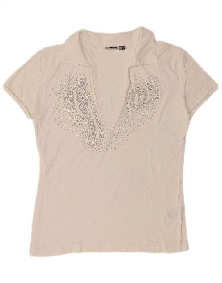 GAS Tricou polo cu grafic pentru femei UK 18 XL Bumbac alb