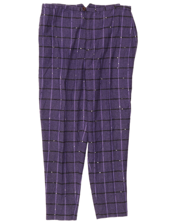 Pantaloni casual conici pentru femei Calvin Klein L34 L29 Lână cu carouri violet