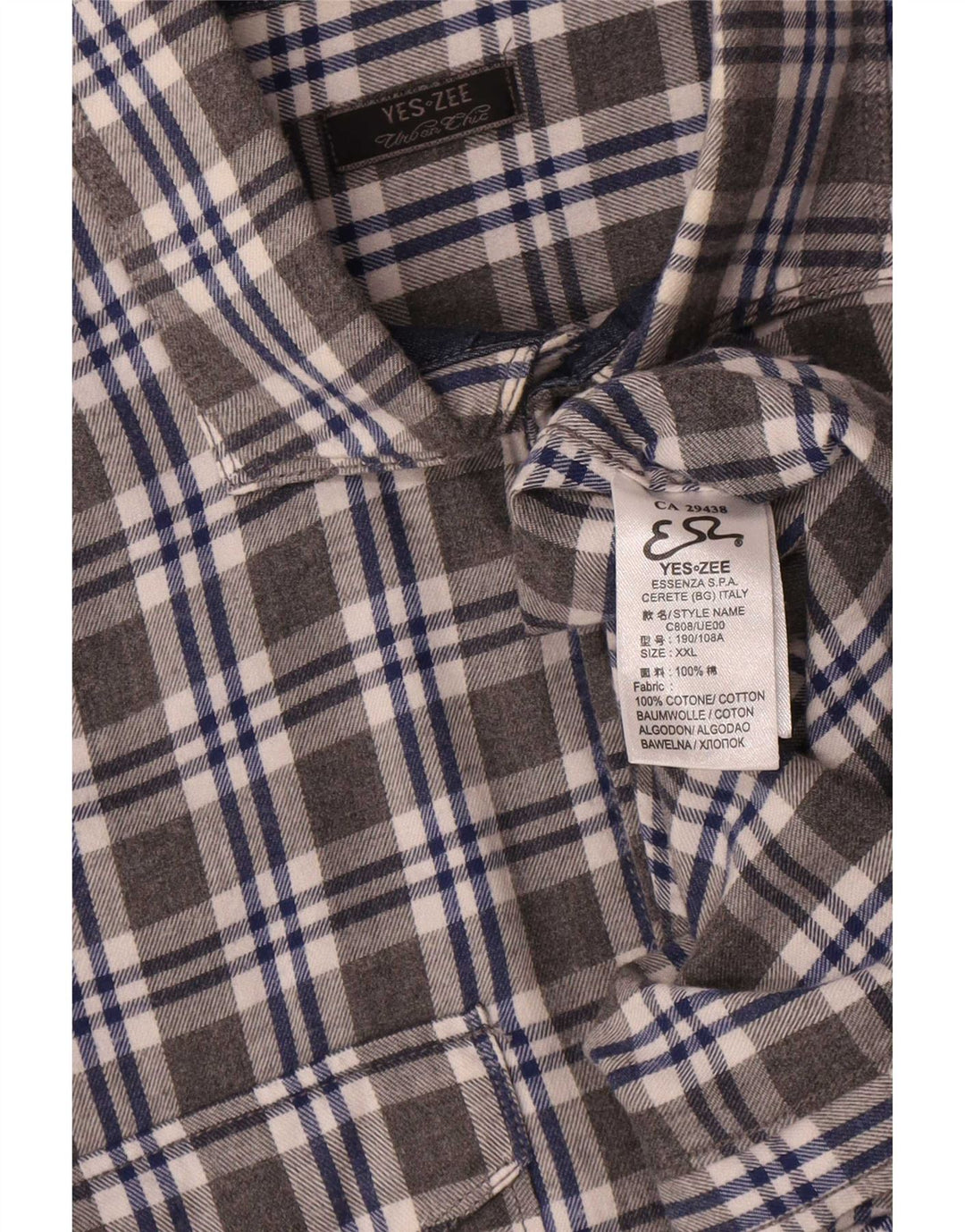 Cămașă de flanel pentru bărbați Yes Zee, bumbac cu carouri gri 2XL