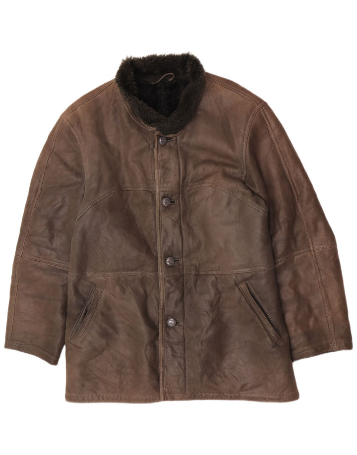 Jachetă vintage pentru bărbați din shearling UK 40 mare maro
