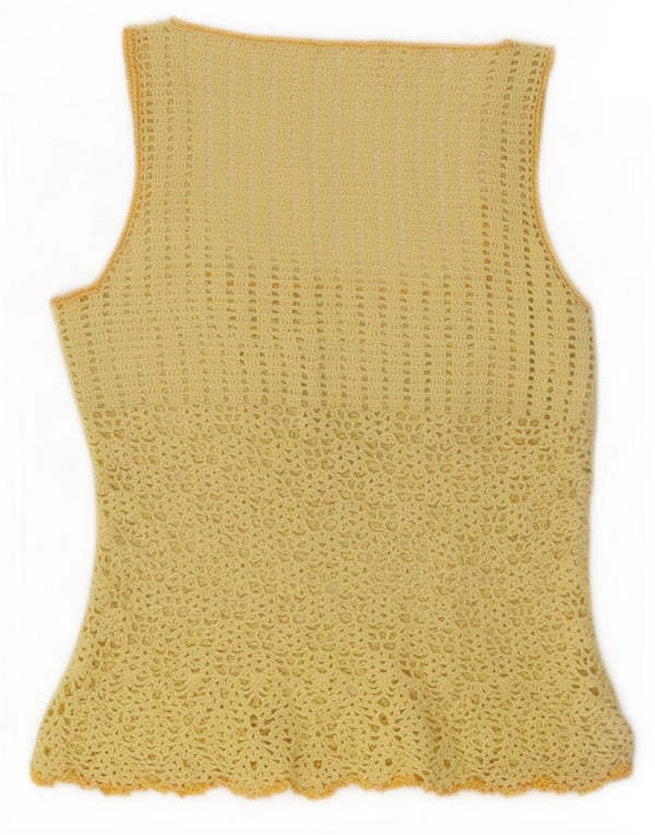 Vintage Womens Crochet Vest Top UK 10 Small Yellow