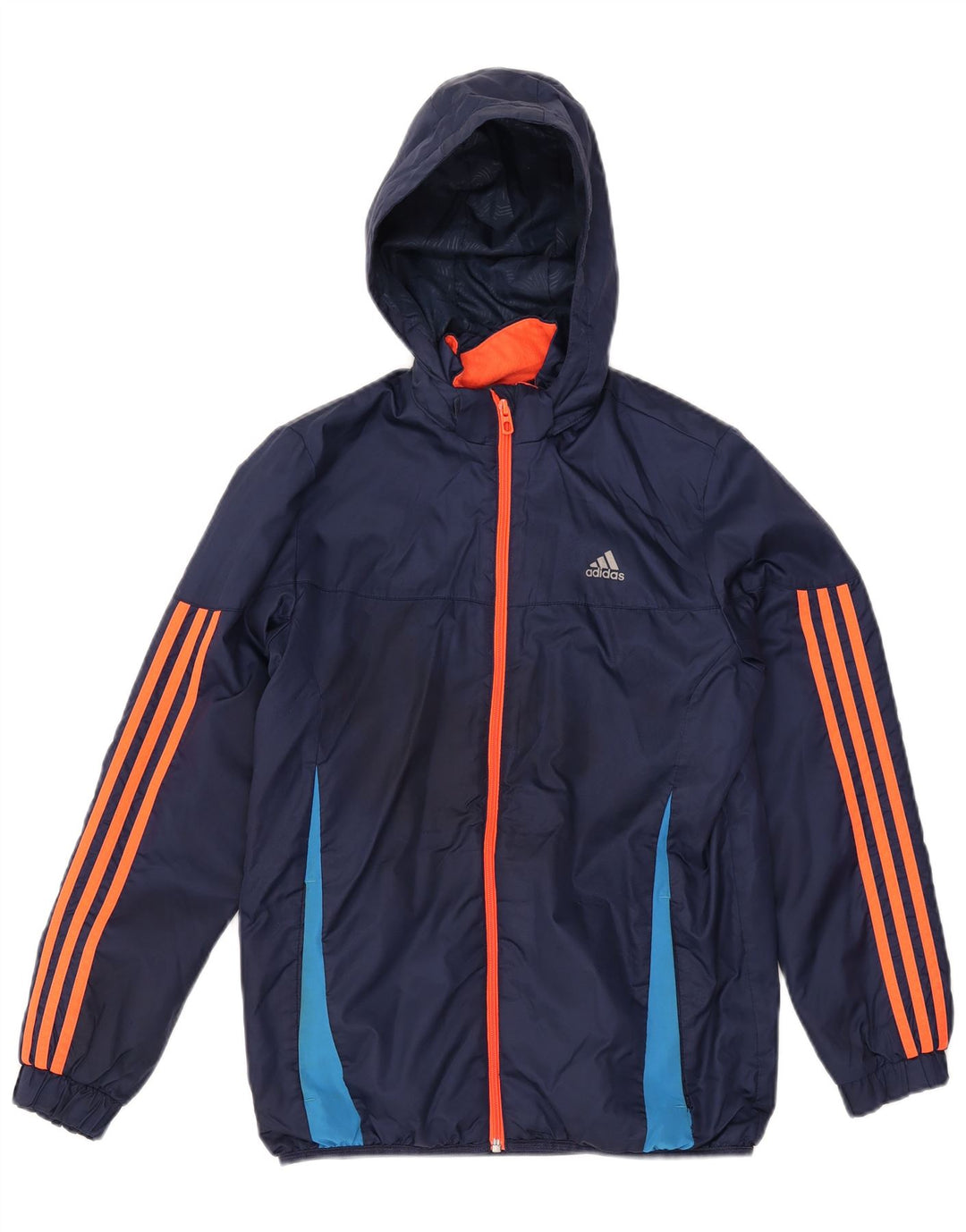 Jachetă de vânt cu glugă ADIDAS pentru fete 13-14 ani, albastru bleumarin, color block