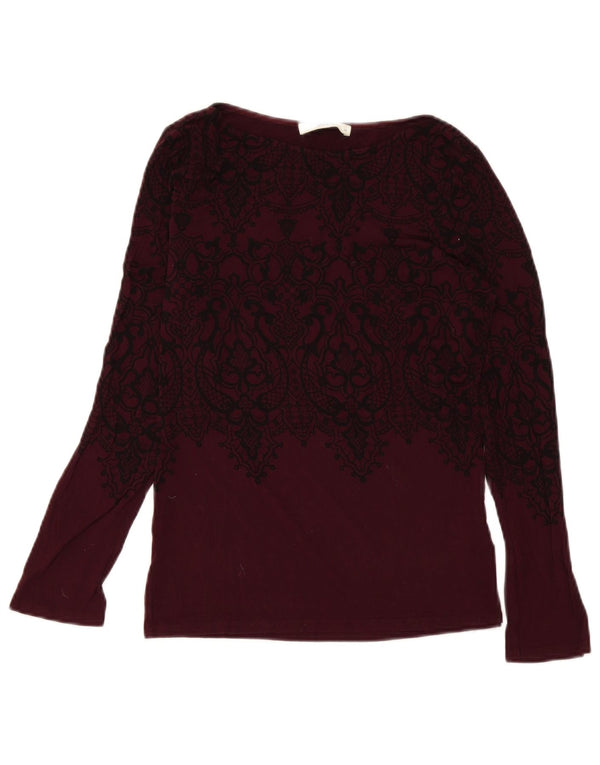 Oasis Top pentru femei cu mânecă lungă UK 12 Medium Burgundy Paisley Viscose