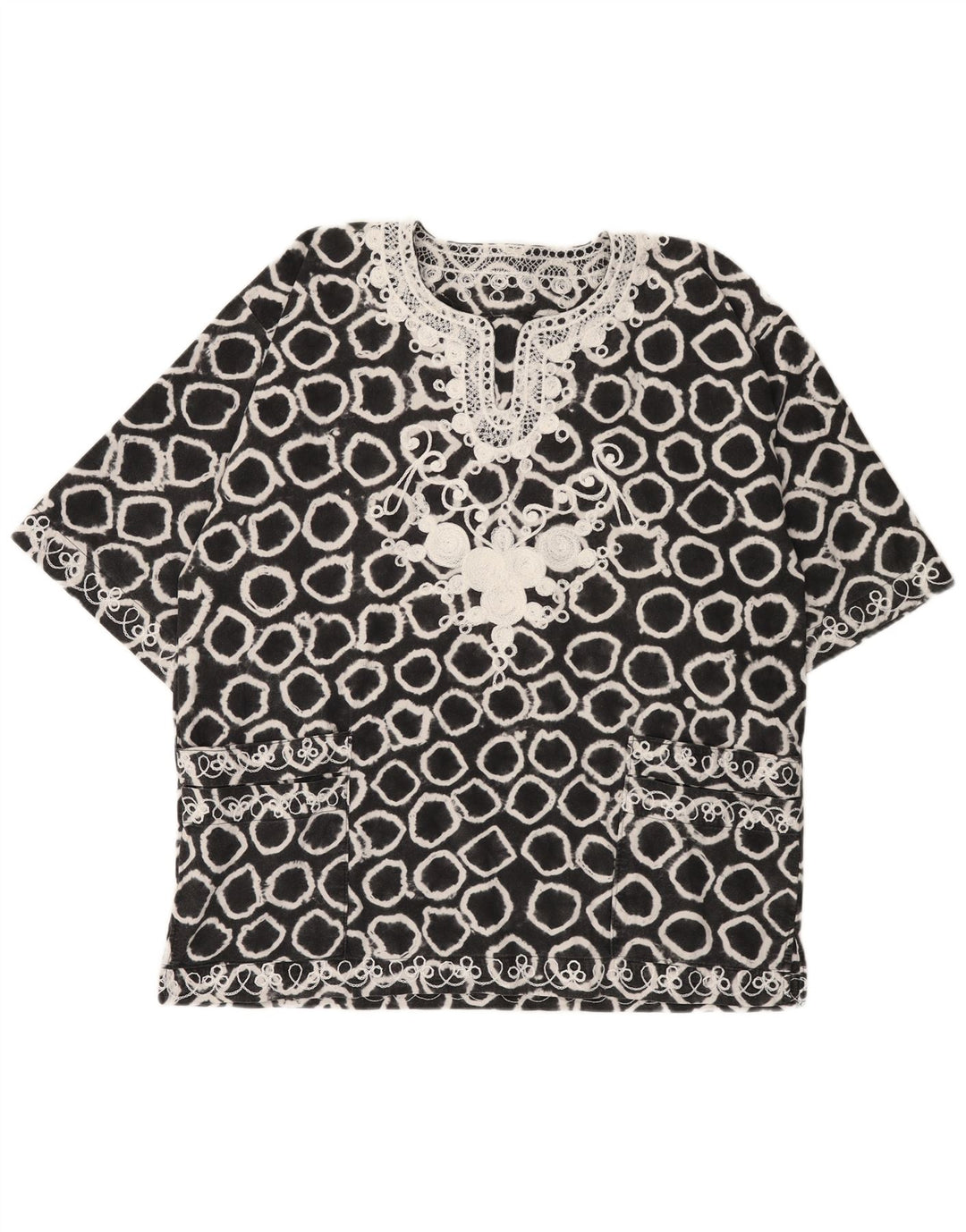 Bluză pentru femei VINTAGE, supradimensionată, cu model abstract, UK 18 XL Negru