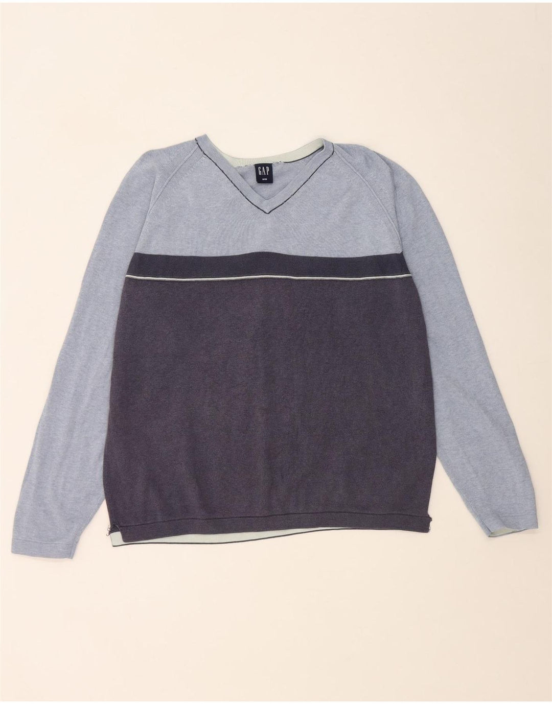 Pulover pentru bărbați Gap cu decolteu în V, bumbac colorblock albastru mediu