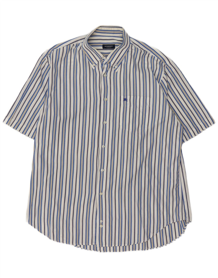 Cămașă Burberry cu mânecă scurtă pentru bărbați XL, bumbac cu dungi alb