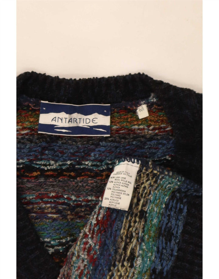 Pulover vintage pentru bărbați cu decolteu în V, lână geometrică, medie, multicoloră