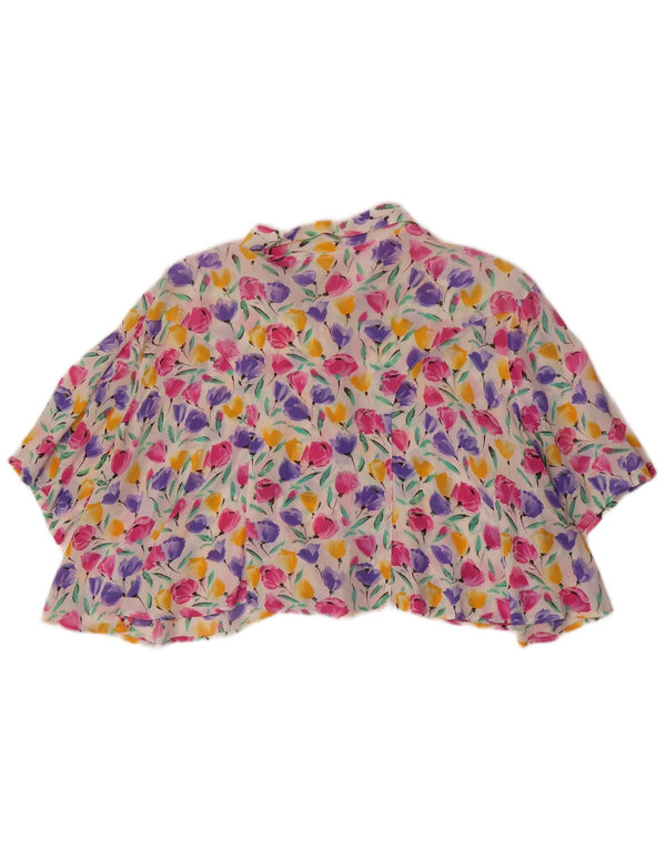 Bluză de cămașă crop oversize vintage pentru femei UK 10 mic, multicoloră, florală