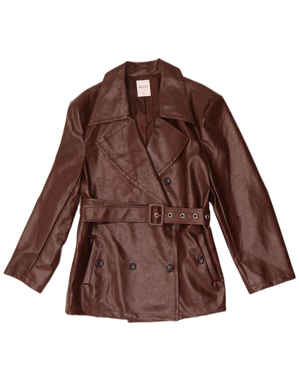 Motf Jachetă Blazer din piele artificială cu două piept pentru femei UK 16 Maro mare