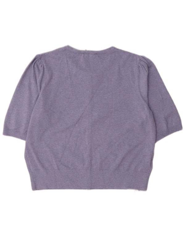 Pulover bolero cu mânecă scurtă pentru femei Laura Ashley UK 16 mare, mov, bumbac