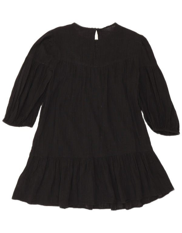 Rochie pentru femei Zara, cu mâneci 3/4, cu etaje, UK 10, bumbac floral negru mic