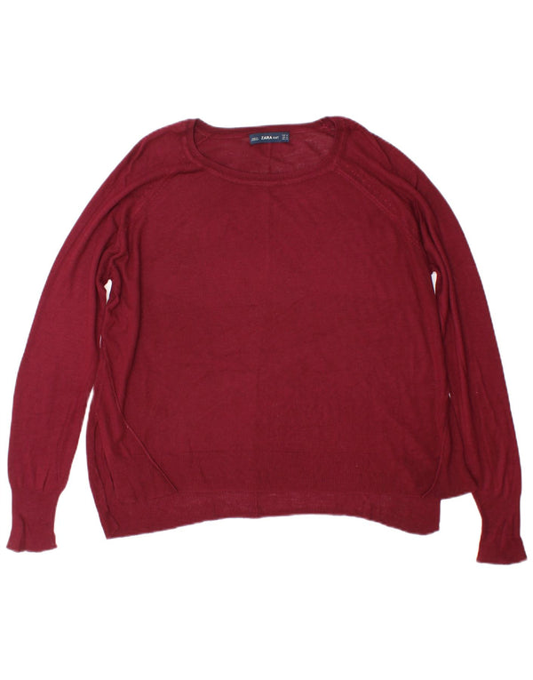 Zara Womens Oversized Boat Neck Jumper Sweater UK 14 Medium Burgundy