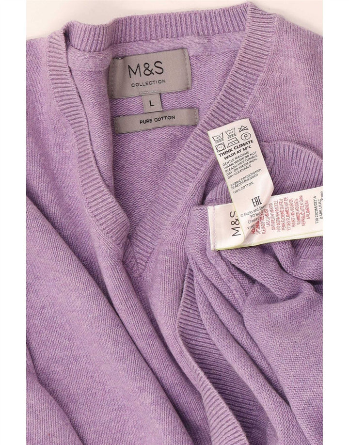 Pulover cu decolteu în V pentru bărbați Marks & Spencer, bumbac mov mare