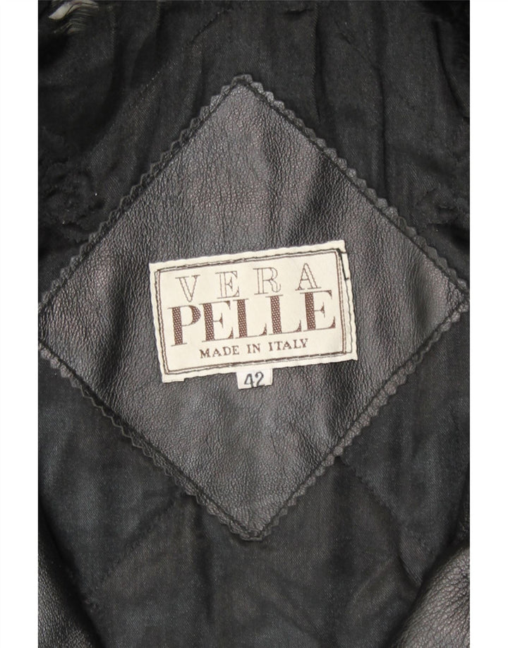 Palton din piele vintage pentru femei, cu tăiere largi, IT 42, piele medie neagră