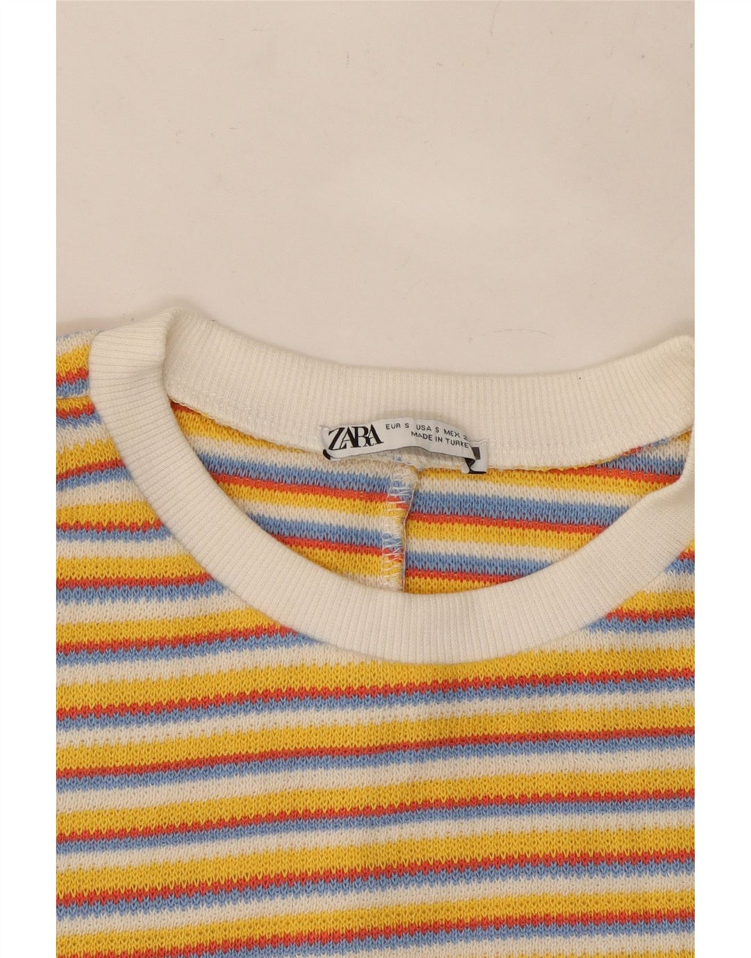 Top crop tricot pentru femei ZARA UK 8 mic cu dungi galbene